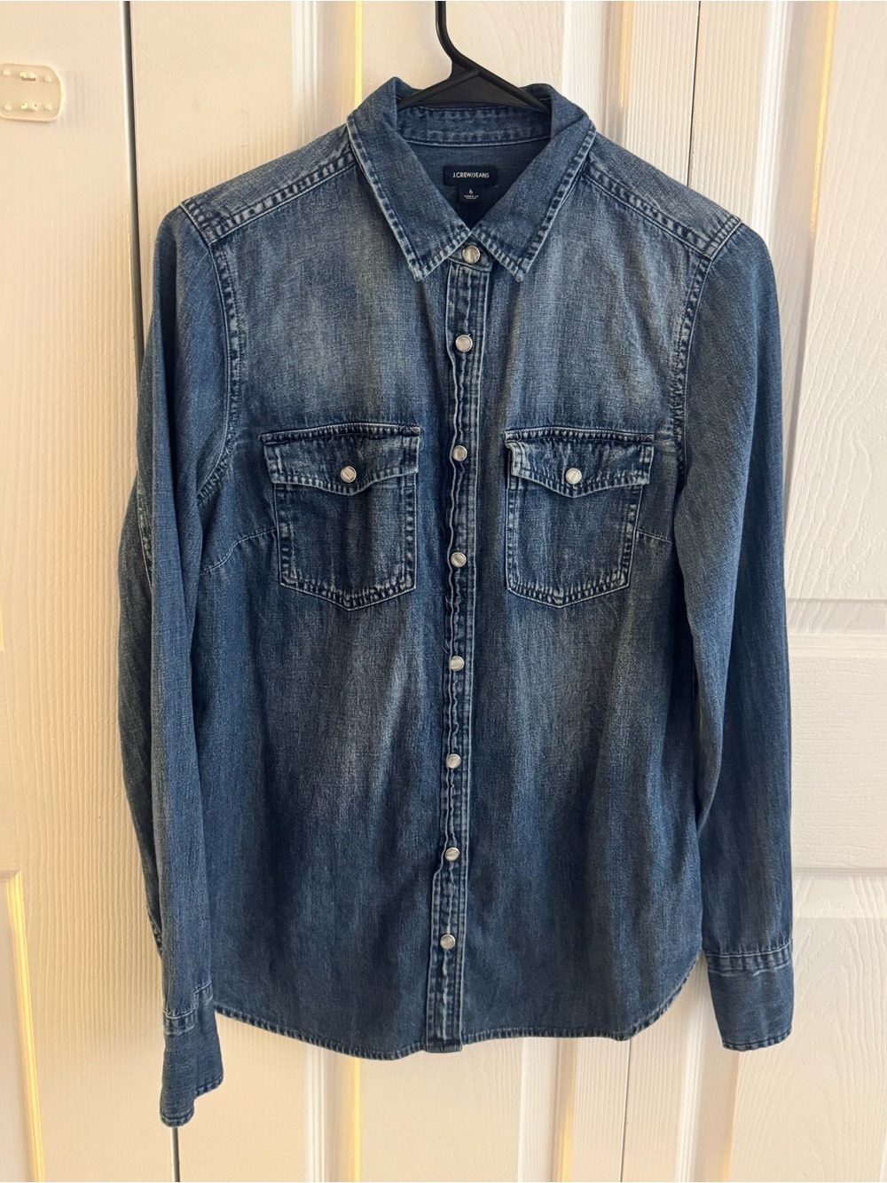 J.Crew Denim Chambray Pearl Snap Button Down Shirt Size 6